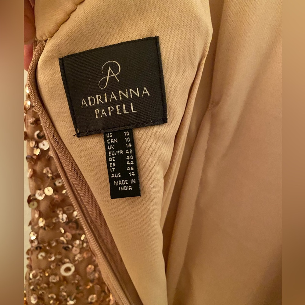 Adrianna Papell Rose Gold Sequin Sheath Dress 10 - Picture 4 of 8